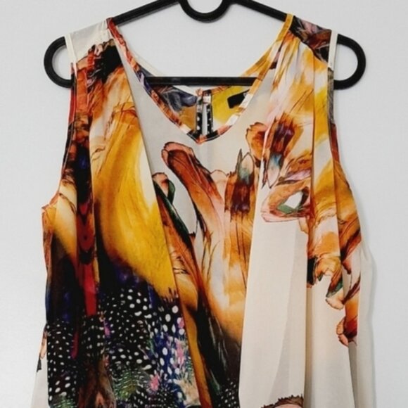 BEDO Silky Colorful Sleeveless Asymmetrical Tunic Blouse Top Hi-Low Hem Sz M/L - Picture 3 of 14